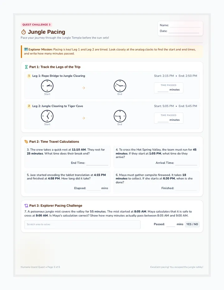 Jungle Pacing Worksheet
