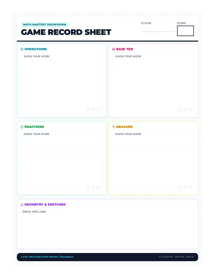 Math Mastery Record Sheet