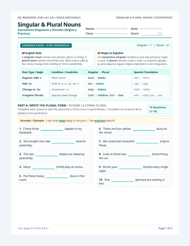 Noun Power Worksheet