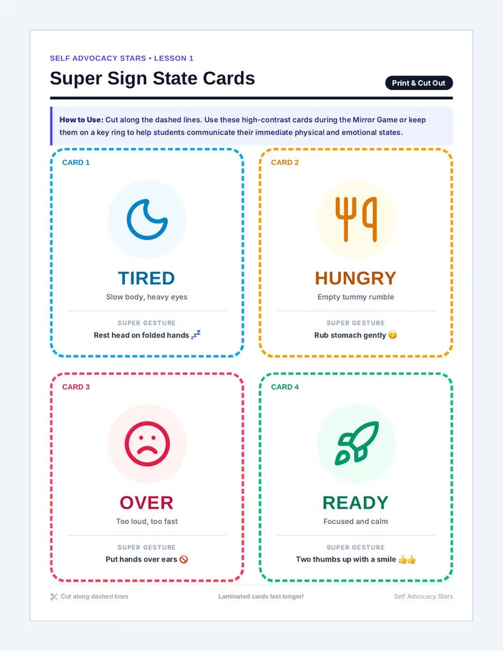 Super Sign Activity Cards page 1