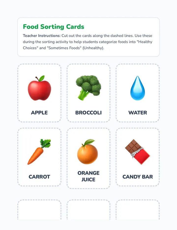 Healthy vs. Unhealthy Sort Cards