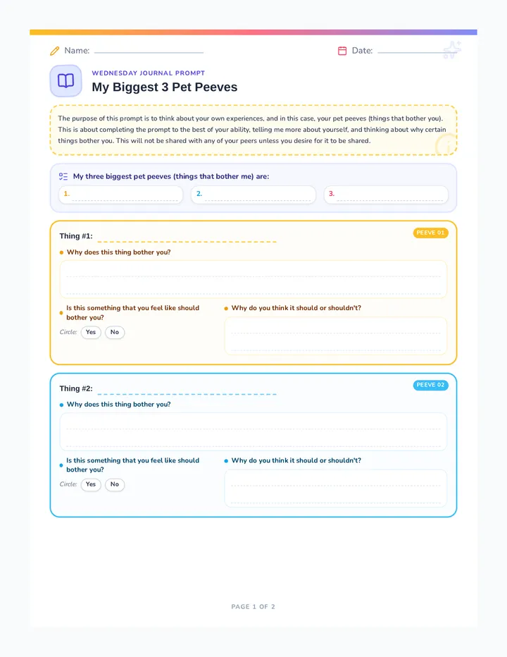 Peeve Patrol Worksheet