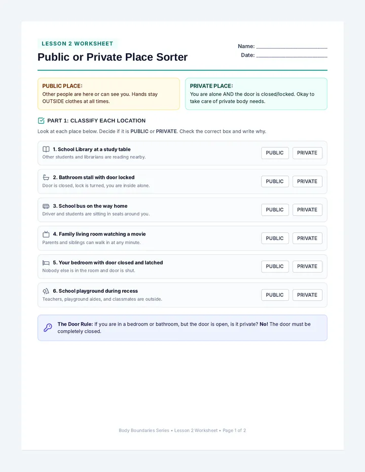 Public Private Sorting Worksheet