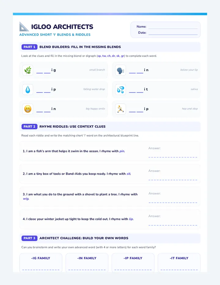 Igloo Architects Worksheet