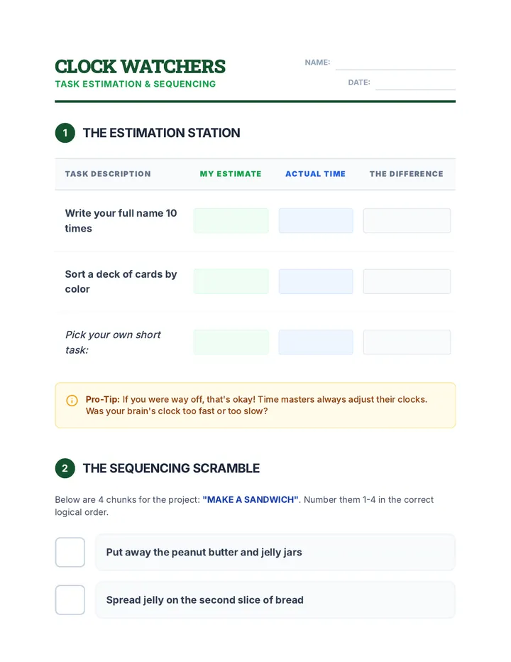 Clock Watchers Worksheet