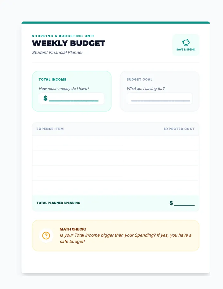 Budgeting Worksheets October