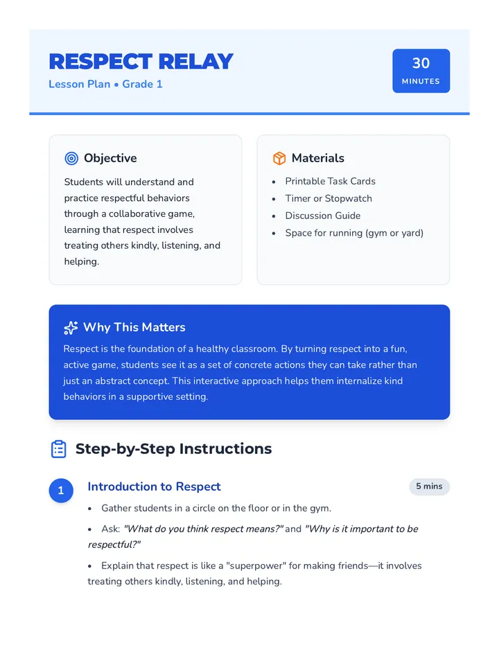 Respect Relay Lesson Plan