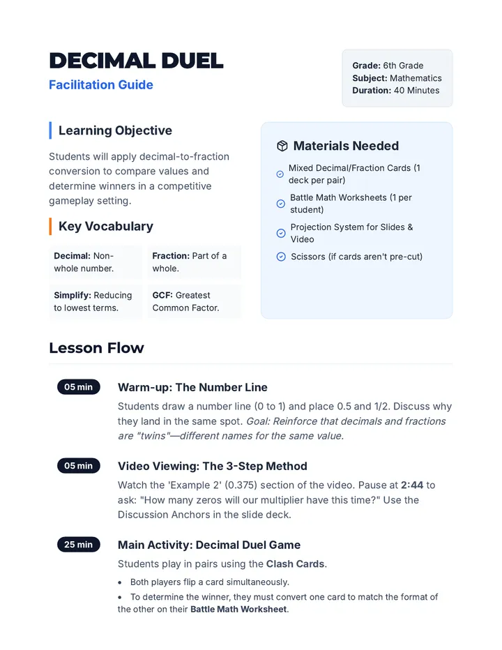 Decimal Duel Facilitation Guide
