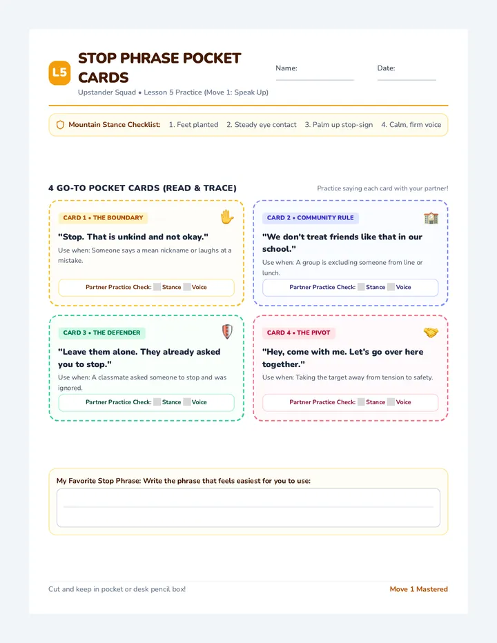 Stop Phrase Cards Activity