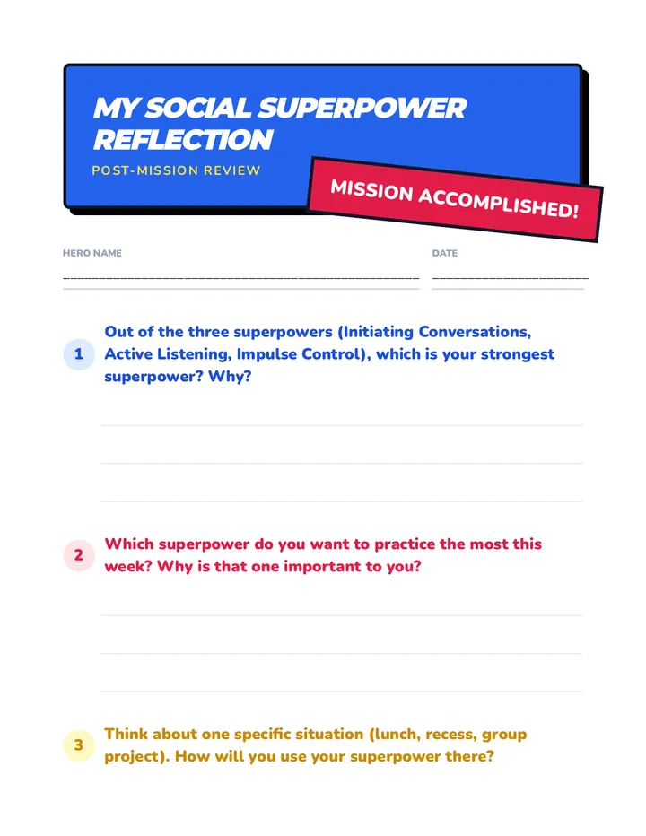 My Social Superpower Reflection Worksheet