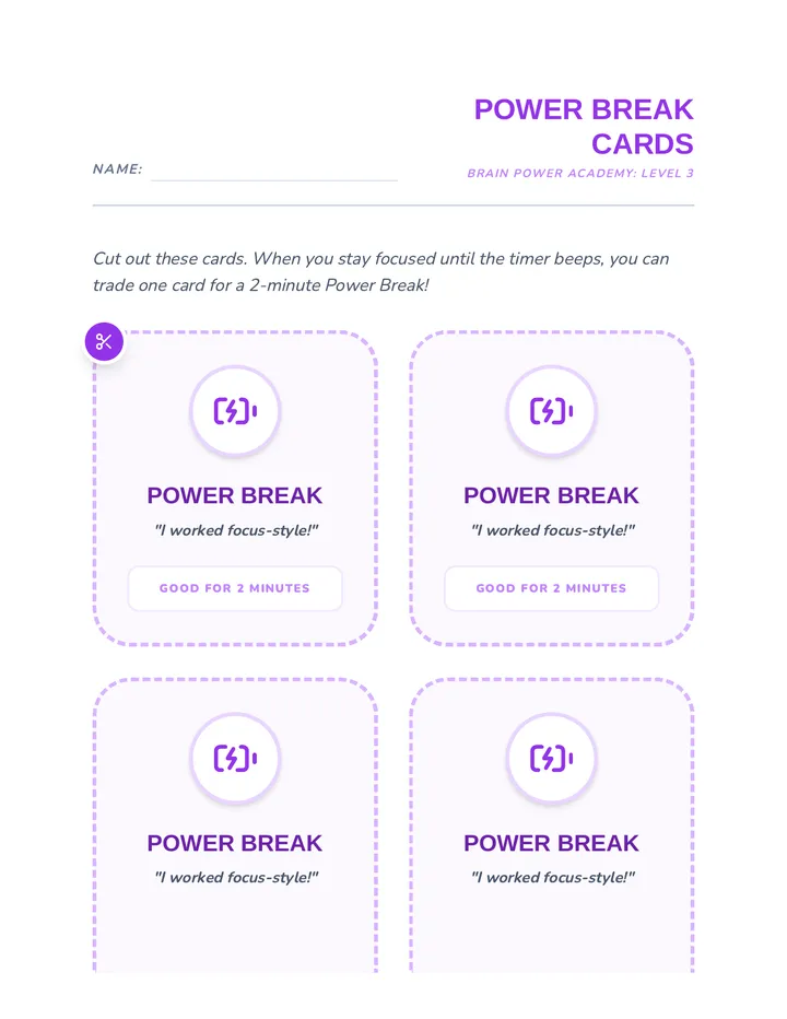 Power Break Cards Printable