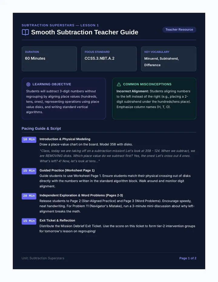 Smooth Subtraction Teacher Guide