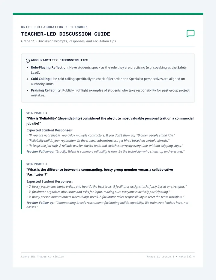 Roles and Responsibilities Teacher Discussion