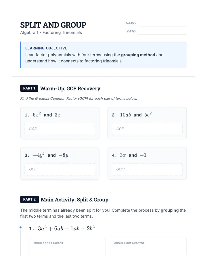 Split and Group Worksheet