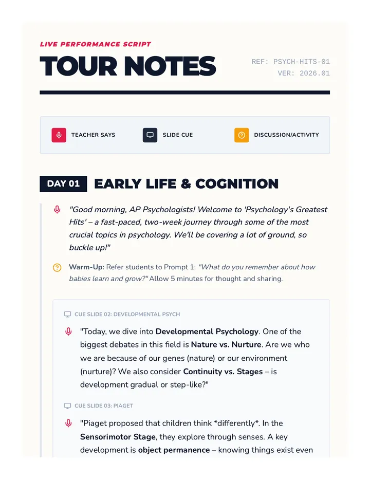 Psychology's Greatest Hits Teacher Script