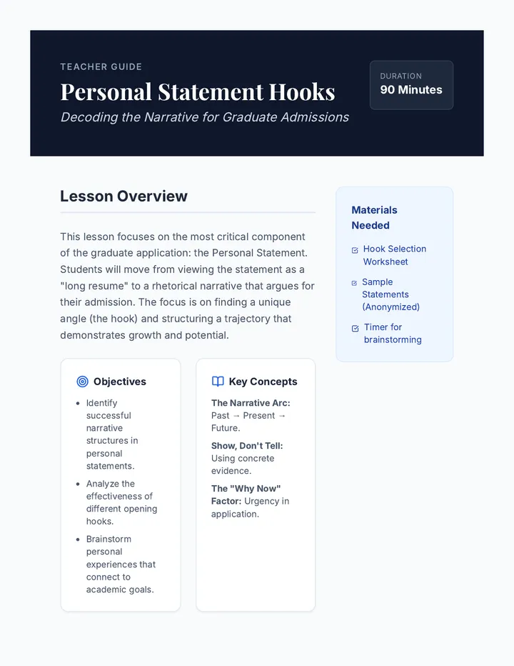 Personal Statement Hooks Teacher Guide