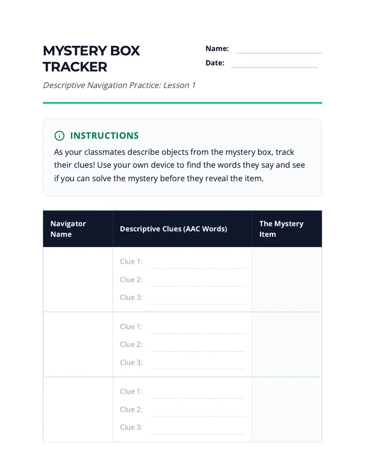 Mystery Box Tracker Worksheet