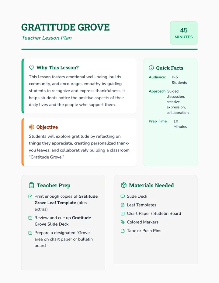 Gratitude Grove Lesson Plan
