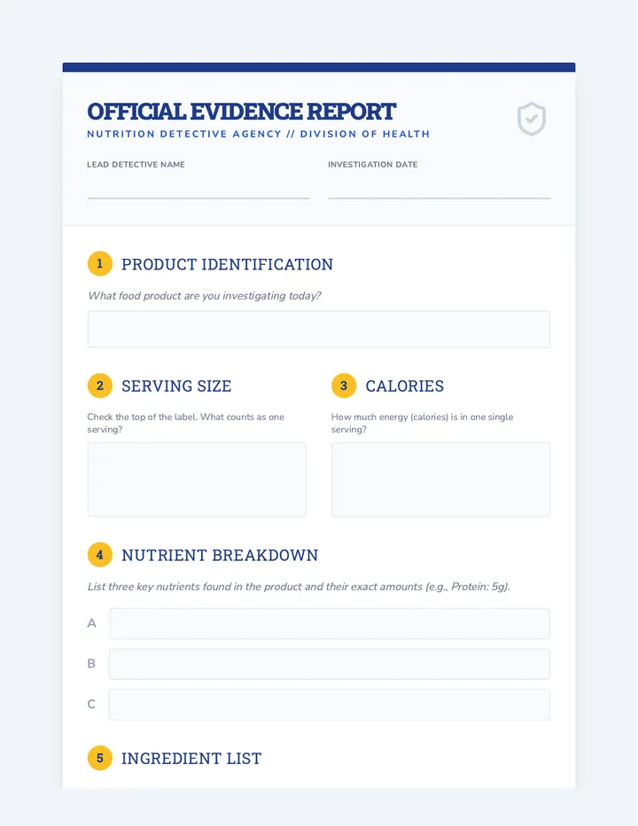 Food Label Evidence Worksheet