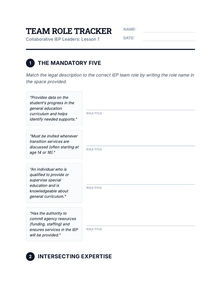 Team Role Tracker Worksheet