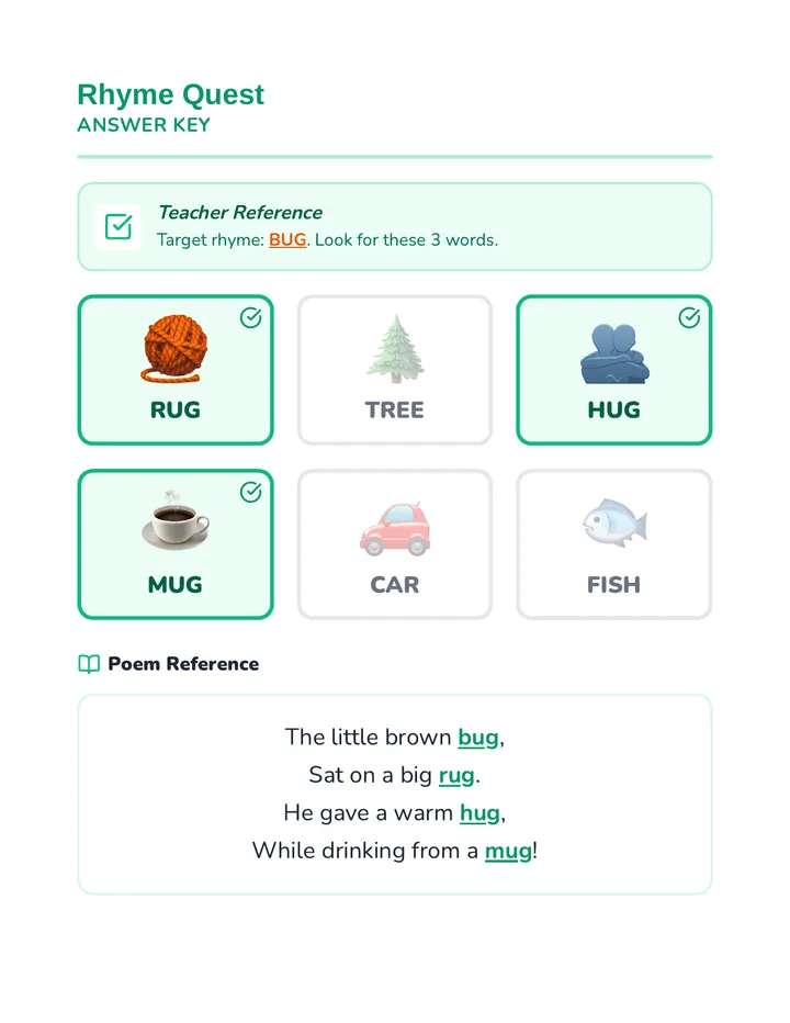 Rhyme Quest Answer Key