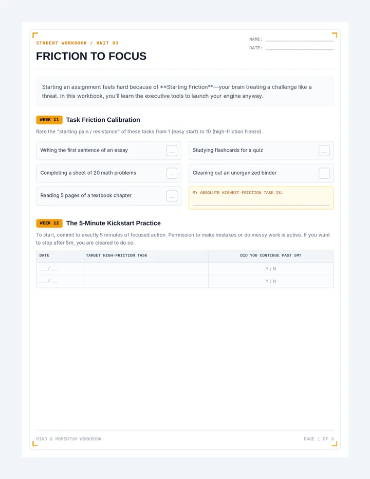 Friction to Focus Student Workbook