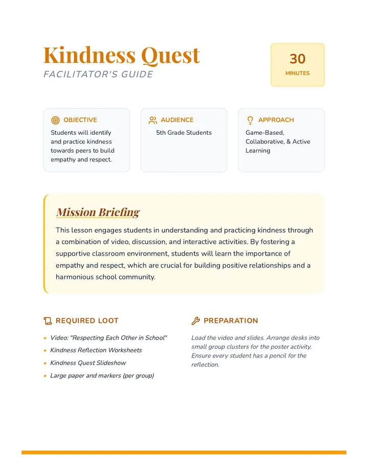 Kindness Quest Lesson Plan