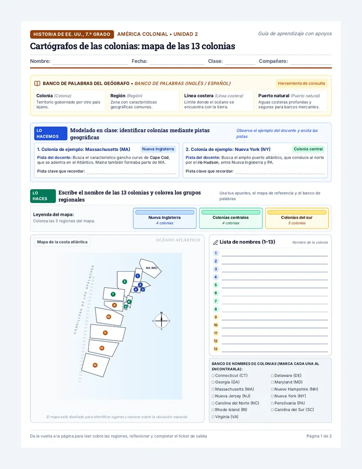 Colony Cartographers Scaffolded Worksheet