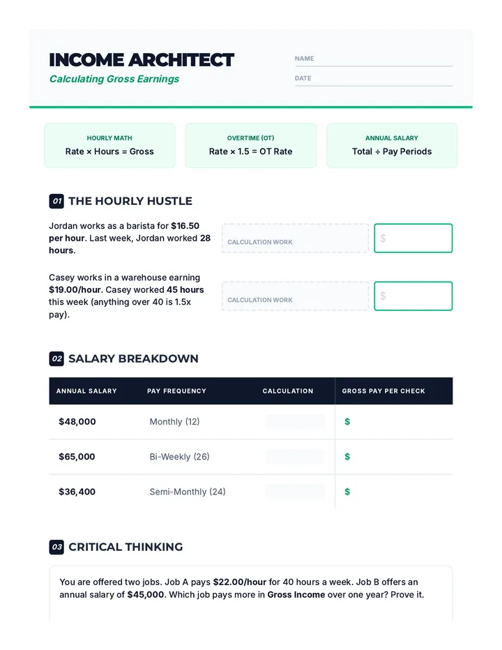 Income Architect Worksheet
