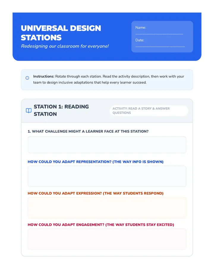 Universal Design Stations Worksheet