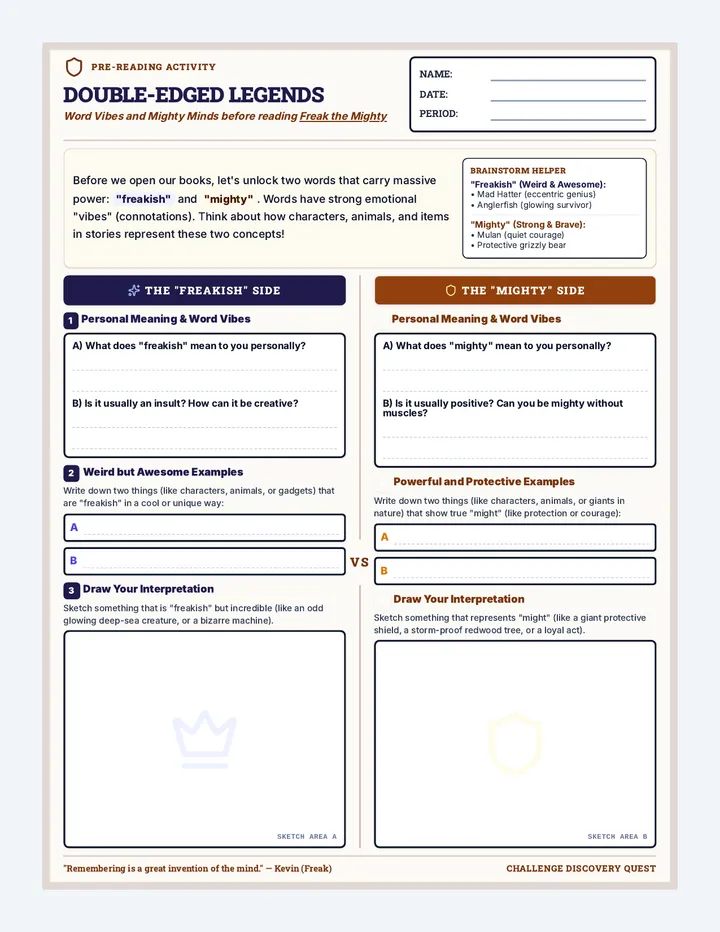 Double Edged Legends Worksheet
