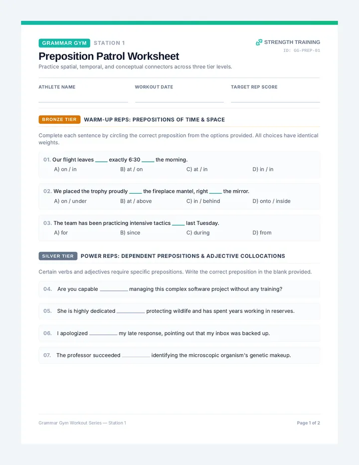Preposition Patrol Worksheet