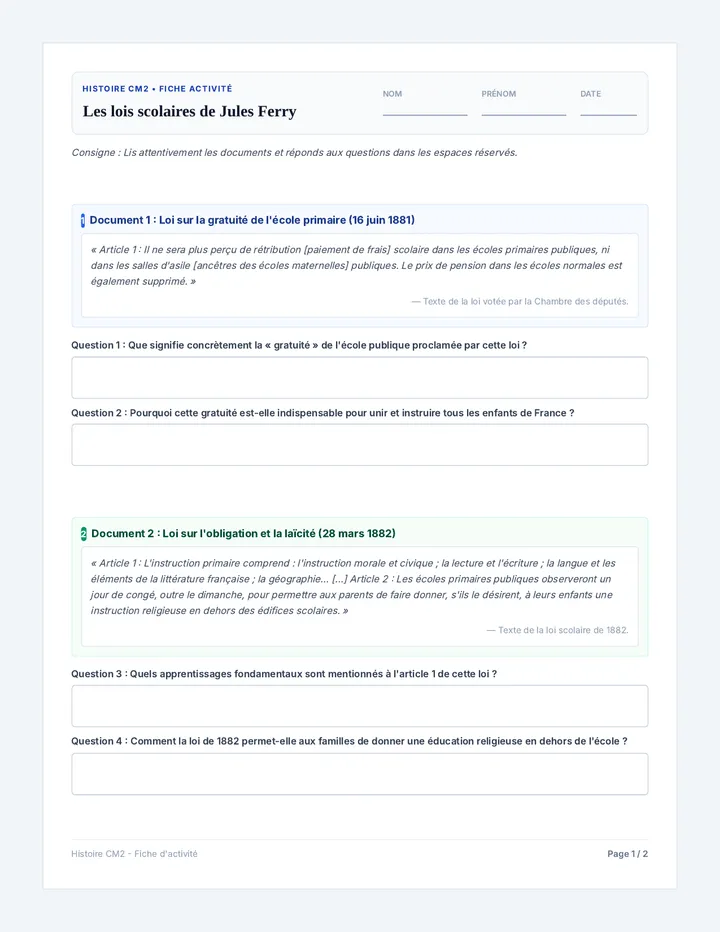 Scolaire Republique Fiche Activite