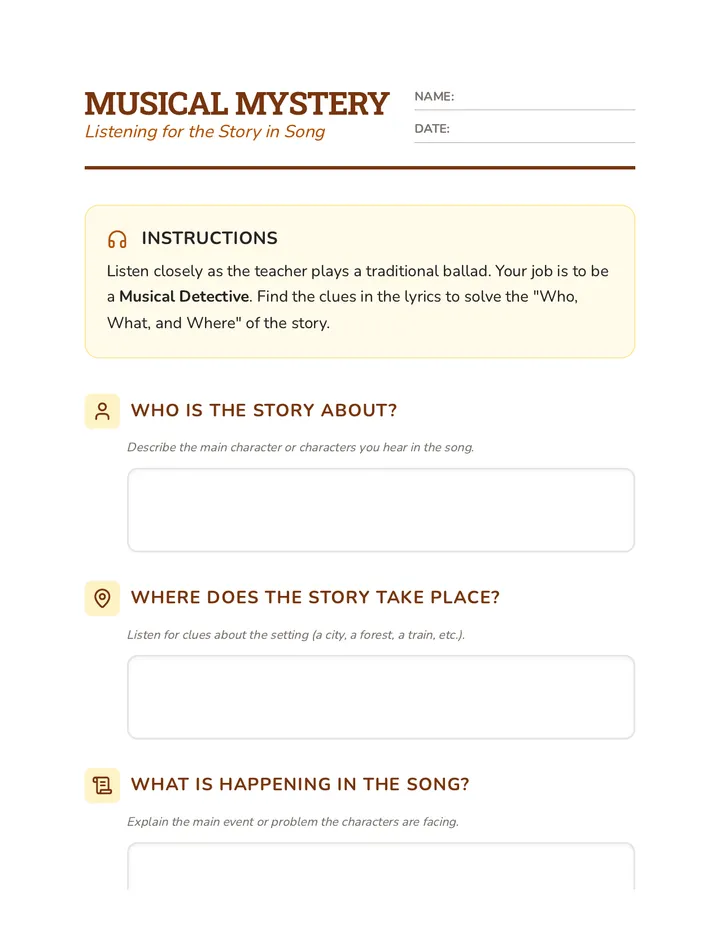 Musical Mystery Worksheet