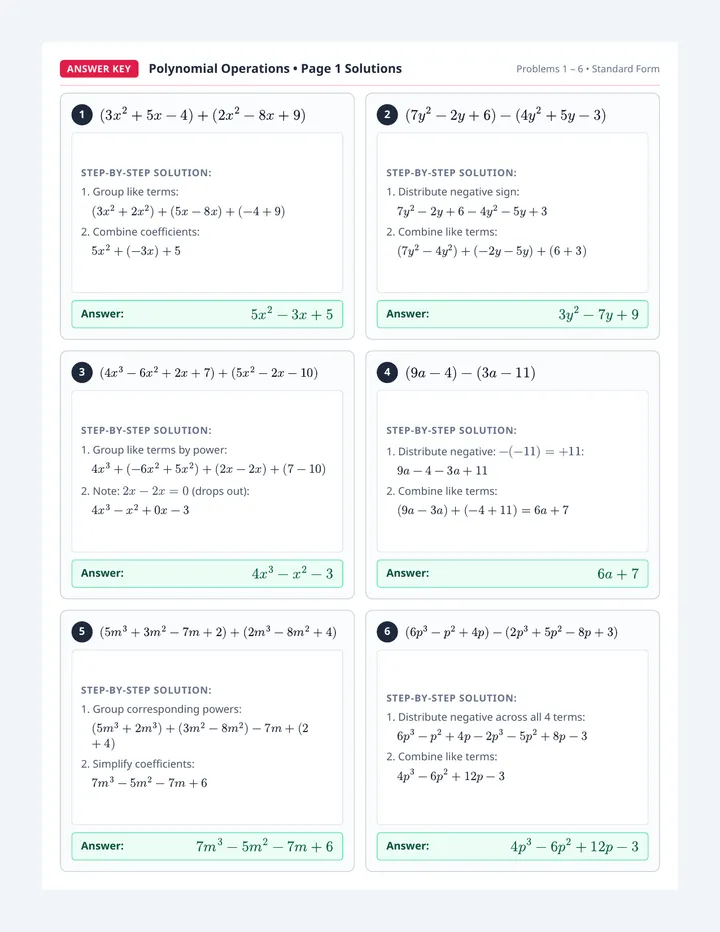 Polynomial Operations Answer Key
