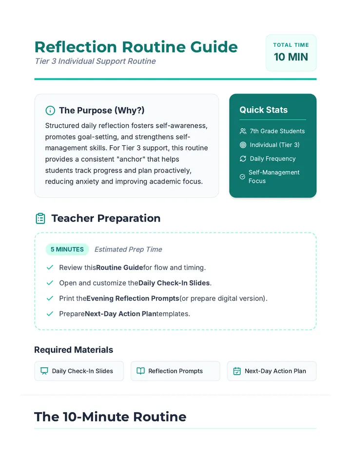 Reflection Routine Guide Teacher Resource