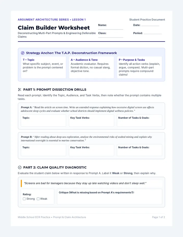 Claim Builder Worksheet