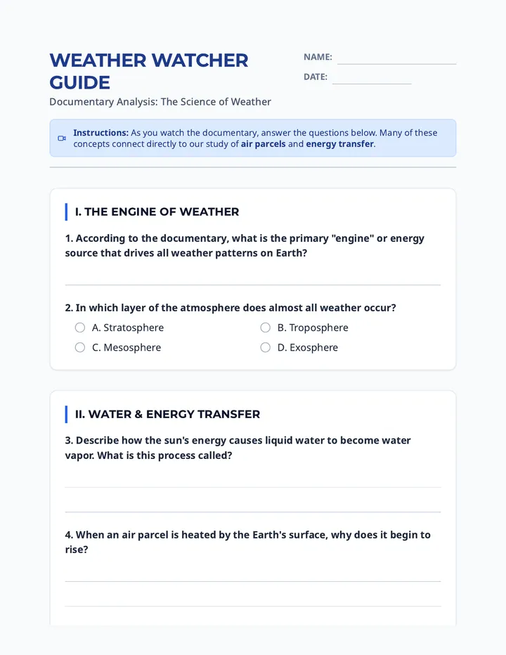 Weather Watcher Guide Worksheet