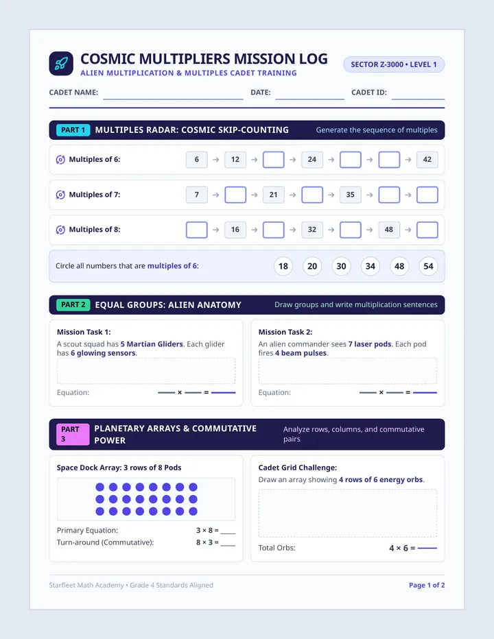 Cosmic Multipliers Worksheet