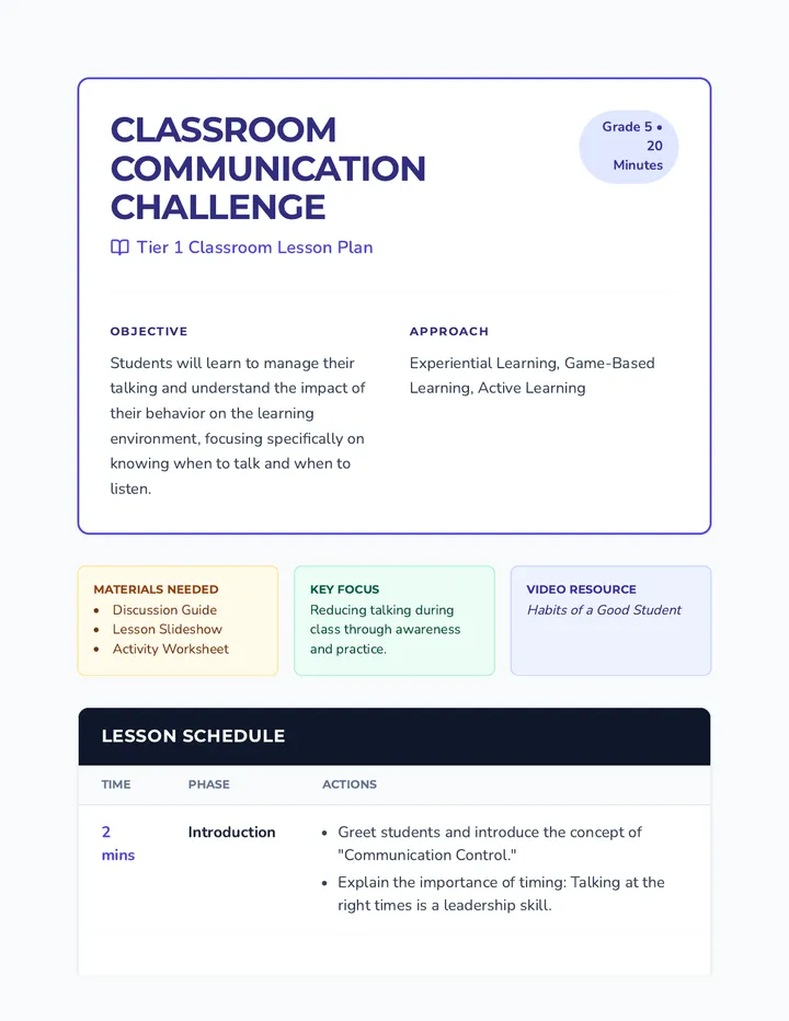 Communication Challenge Lesson Plan