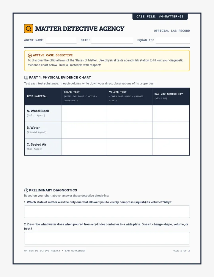 Matter Mission Worksheet