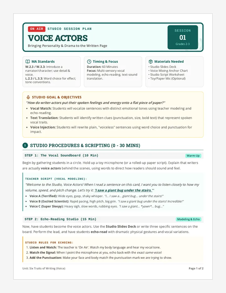 Voice Actors Lesson Plan