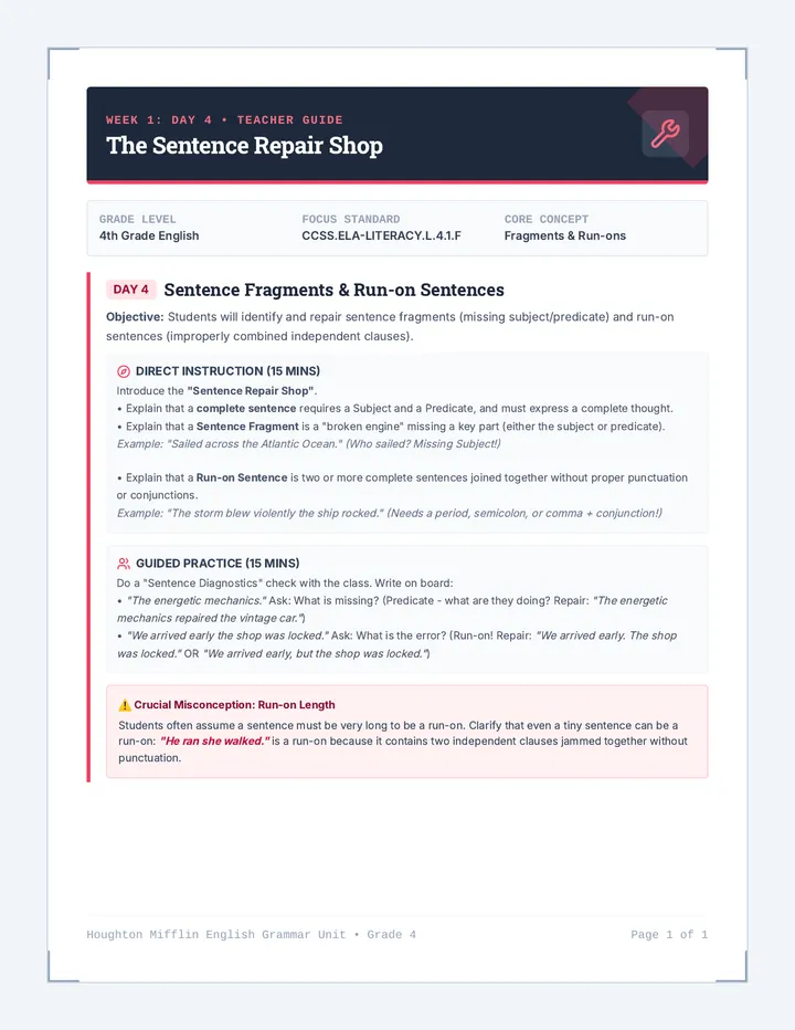 Sentence Repair Teacher Guide