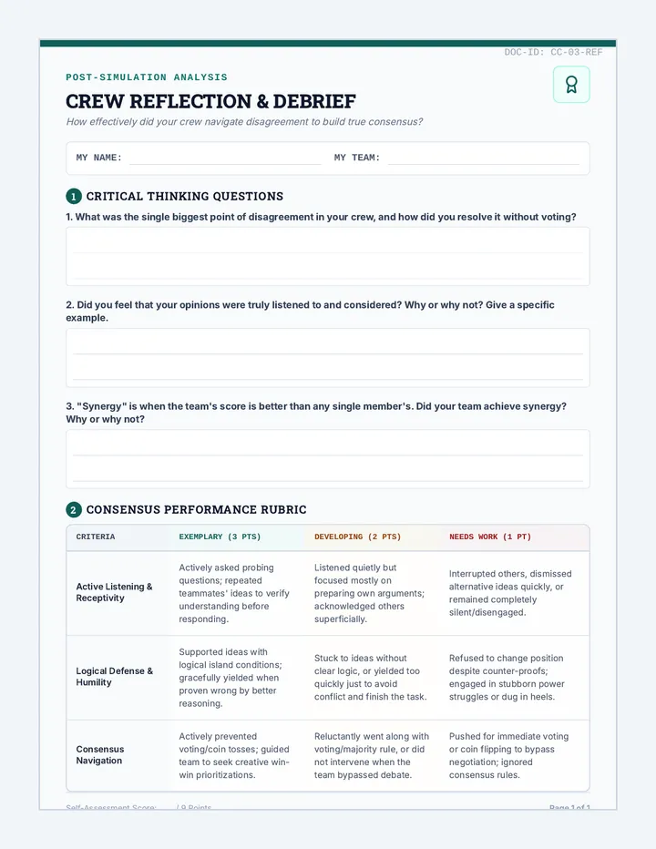 Consensus Reflection Rubric