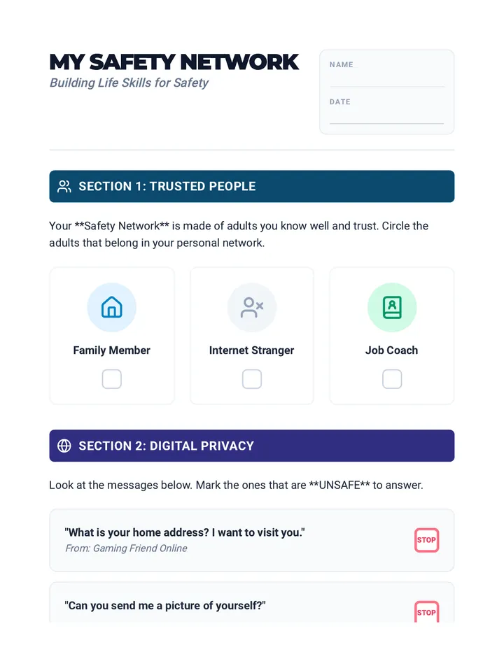 Safety Network Worksheet