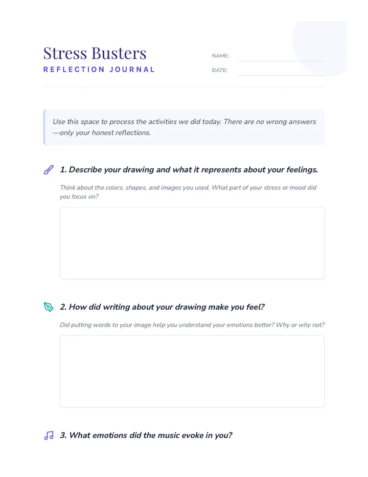 Stress Busters Reflection Worksheet