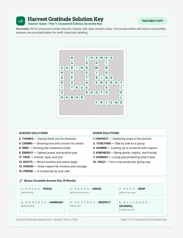 Gratitude Puzzle Answer Key