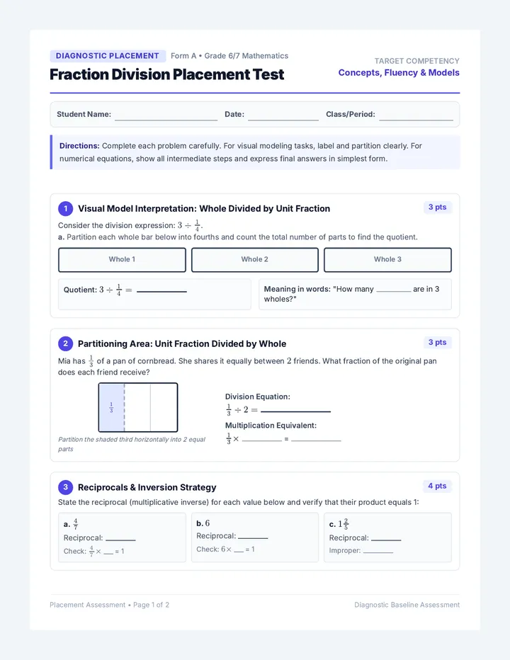 Fraction Division Placement Test