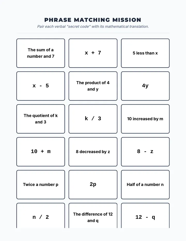 Phrase Matching Mission Cards