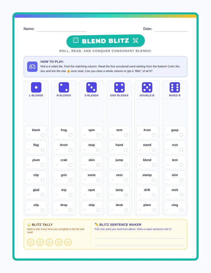 Blend Blitz Worksheet